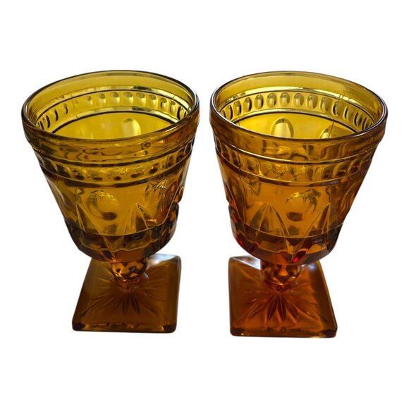 Indiana Glass Park Lane Amber Goblets – Colony Brand – Set of 2 – Vintage Presse - Picture 2 of 5
